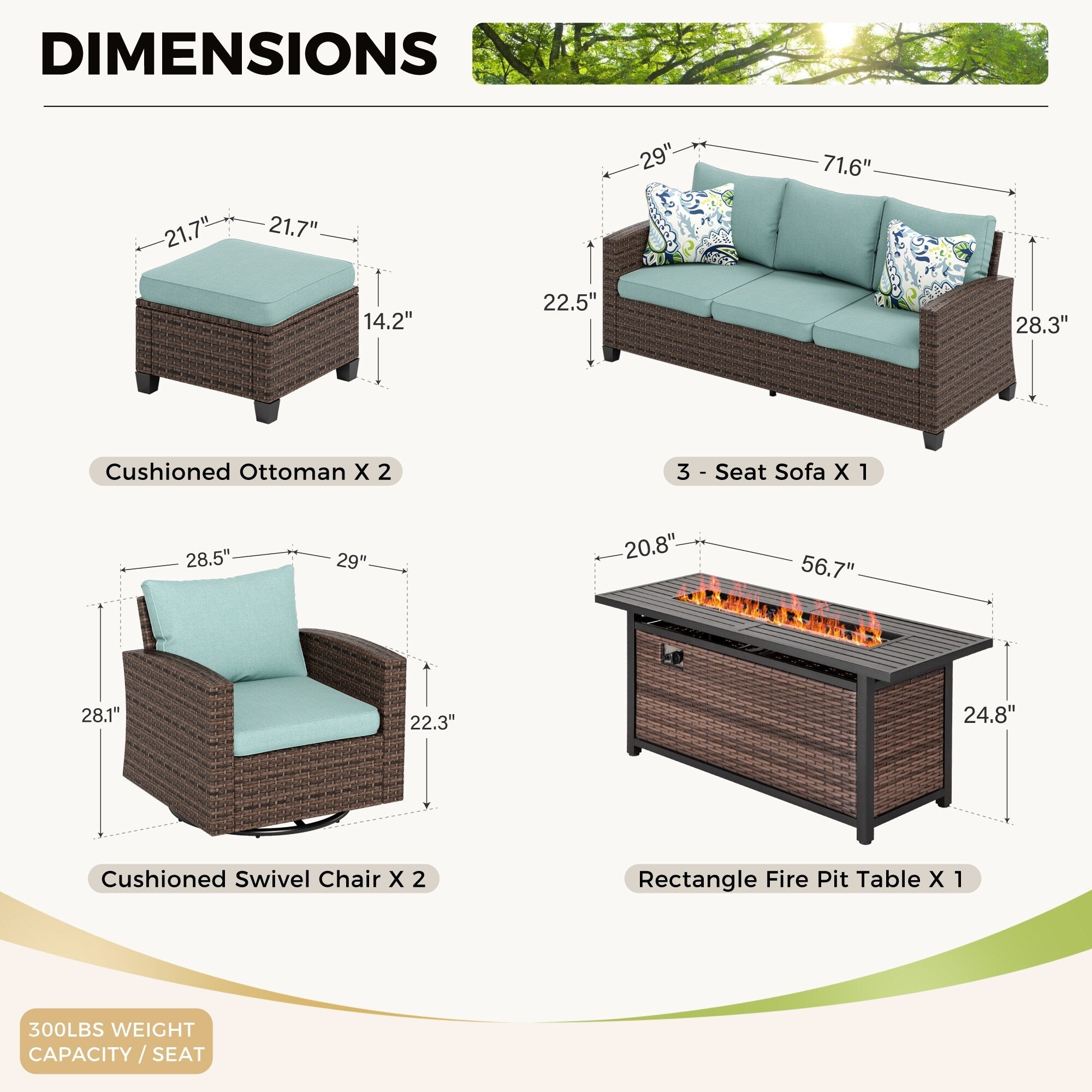 Ensemble de salon de jardin 7/9 places en rotin et osier avec canapé sectionnel à dossier haut et table pour foyer