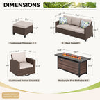 Ensemble de salon de jardin 7/9 places en rotin et osier avec canapé sectionnel à dossier haut et table pour foyer