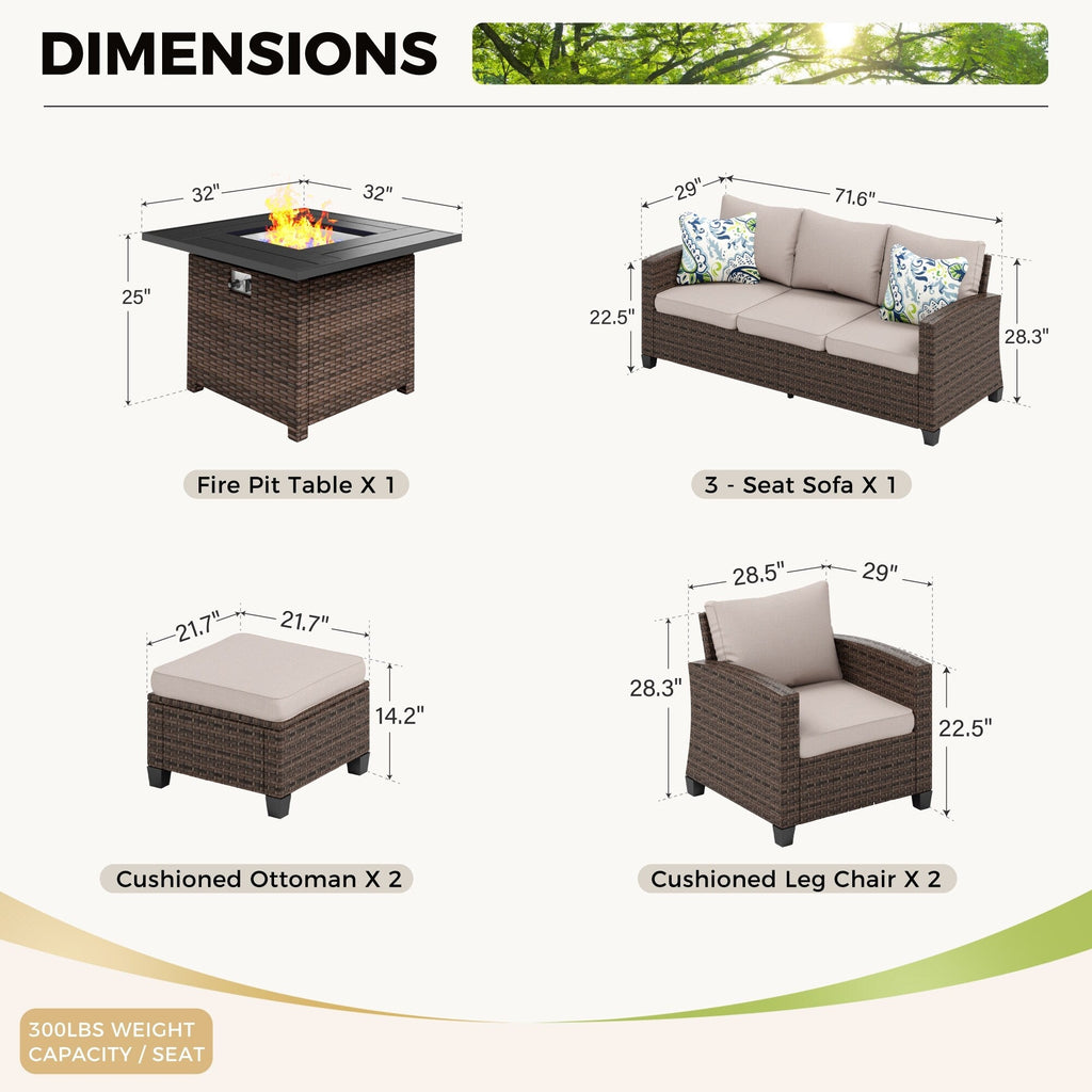 Ensemble de salon de jardin 7/9 places en rotin et osier avec canapé sectionnel à dossier haut et table pour foyer
