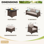 Ensemble de salon de jardin 7/9 places en rotin et osier avec canapé sectionnel à dossier haut et table pour foyer