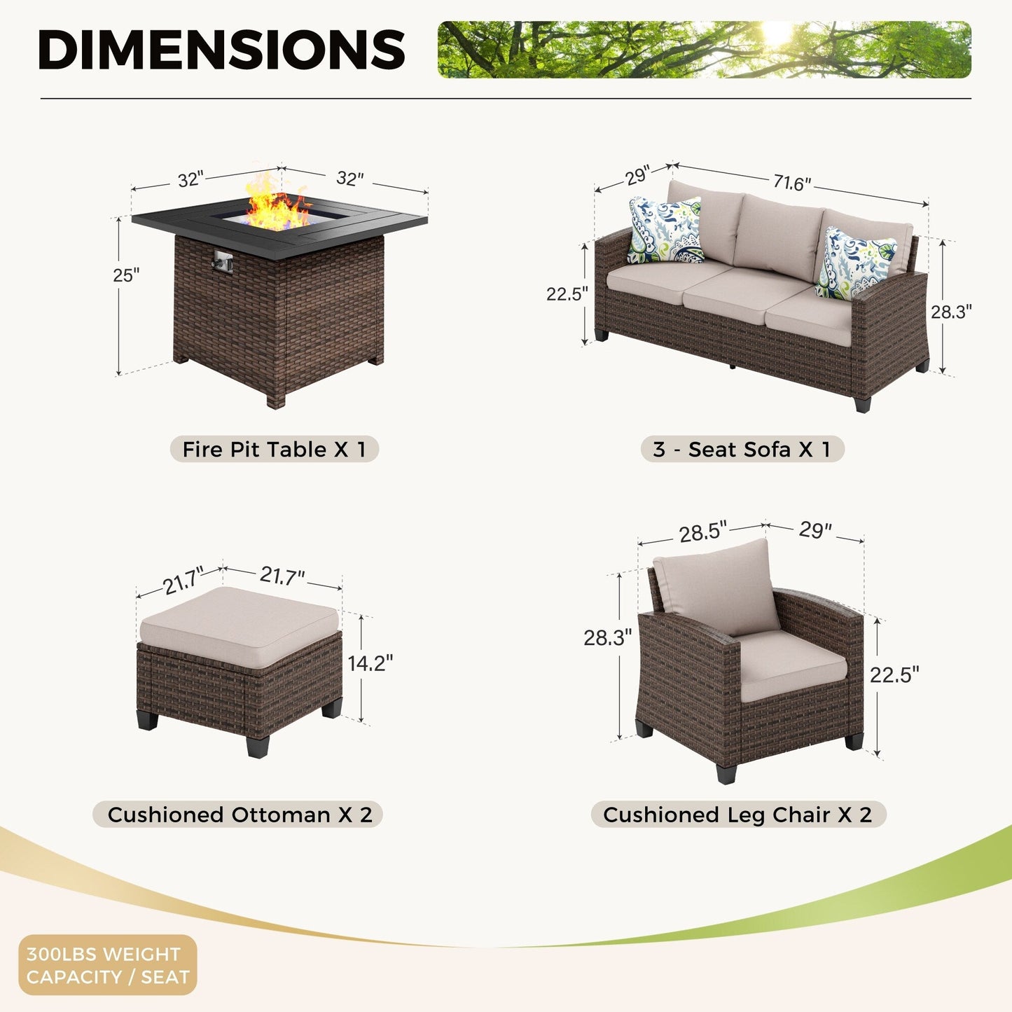 Ensemble de salon de jardin 7/9 places en rotin et osier avec canapé sectionnel à dossier haut et table pour foyer