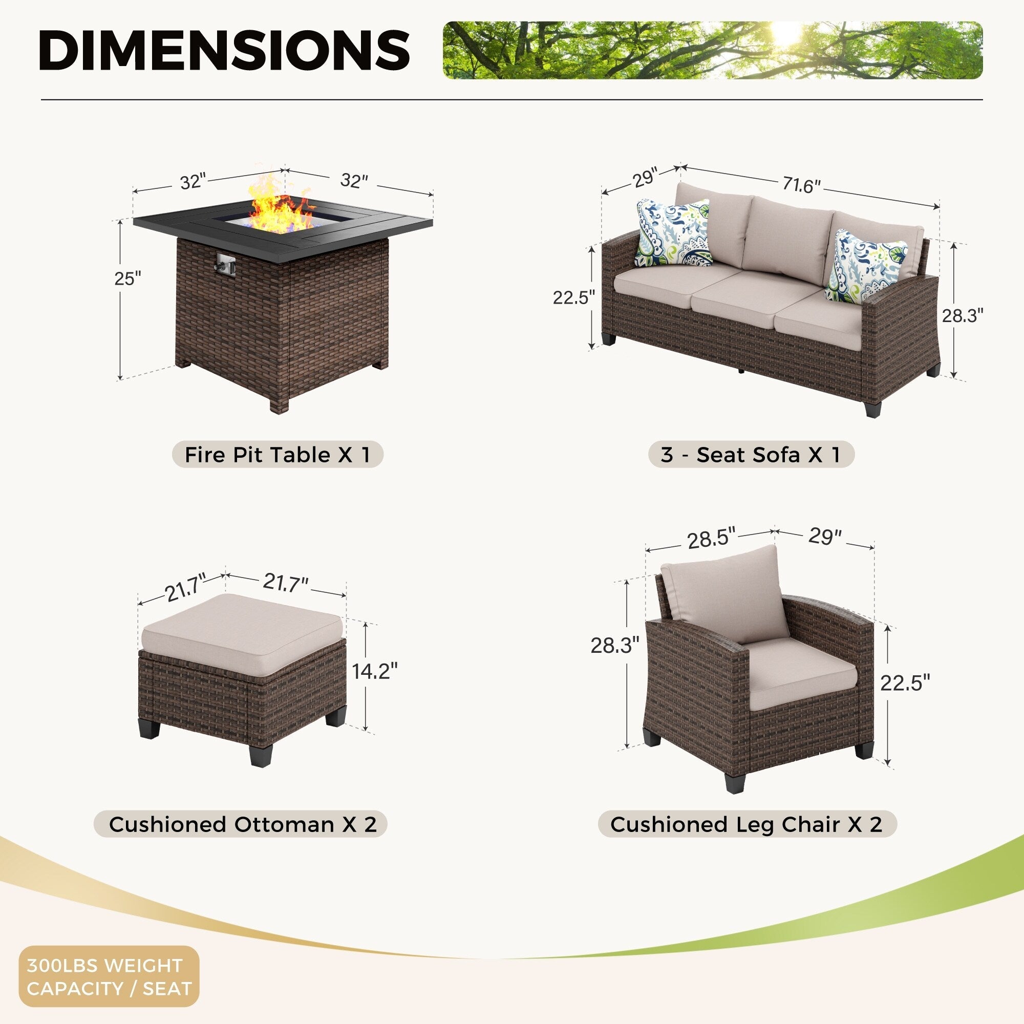 Ensemble de salon de jardin 7/9 places en rotin et osier avec canapé sectionnel à dossier haut et table pour foyer