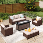 Ensemble de salon de jardin 7/9 places en rotin et osier avec canapé sectionnel à dossier haut et table pour foyer