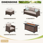 Ensemble de salon de jardin 7/9 places en rotin et osier avec canapé sectionnel à dossier haut et table pour foyer