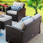 Ensemble de salon de jardin 7/9 places en rotin et osier avec canapé sectionnel à dossier haut et table pour foyer