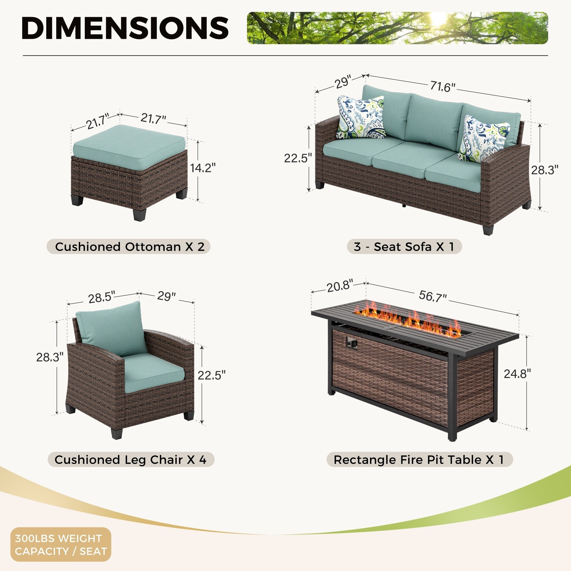 Ensemble de salon de jardin 7/9 places en rotin et osier avec canapé sectionnel à dossier haut et table pour foyer