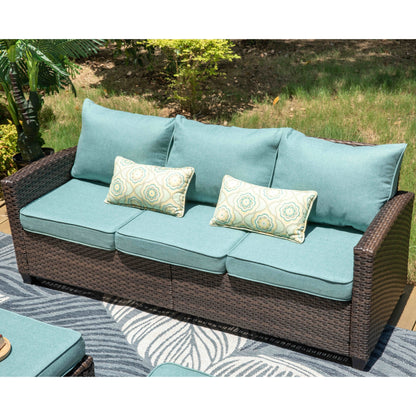 Ensemble de salon de jardin 7/9 places en rotin et osier avec canapé sectionnel à dossier haut et table pour foyer