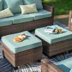 Ensemble de salon de jardin 7/9 places en rotin et osier avec canapé sectionnel à dossier haut et table pour foyer
