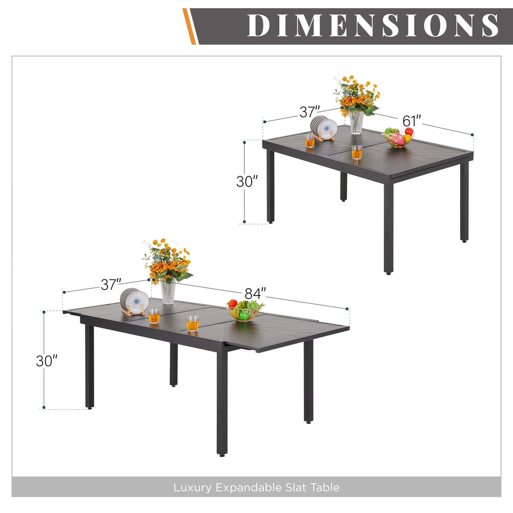 Ensemble de salle à manger de patio 7/9 pièces, table à manger rectangulaire extensible pour l'extérieur avec chaises à bascule à ressorts en C