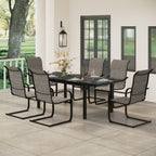 Ensemble de salle à manger de patio 7/9 pièces, table à manger rectangulaire extensible pour l'extérieur avec chaises à bascule à ressorts en C