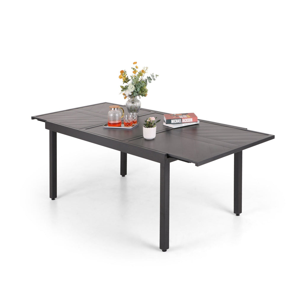 Ensemble de salle à manger de patio 7/9 pièces, table à manger rectangulaire extensible pour l'extérieur avec chaises à bascule à ressorts en C