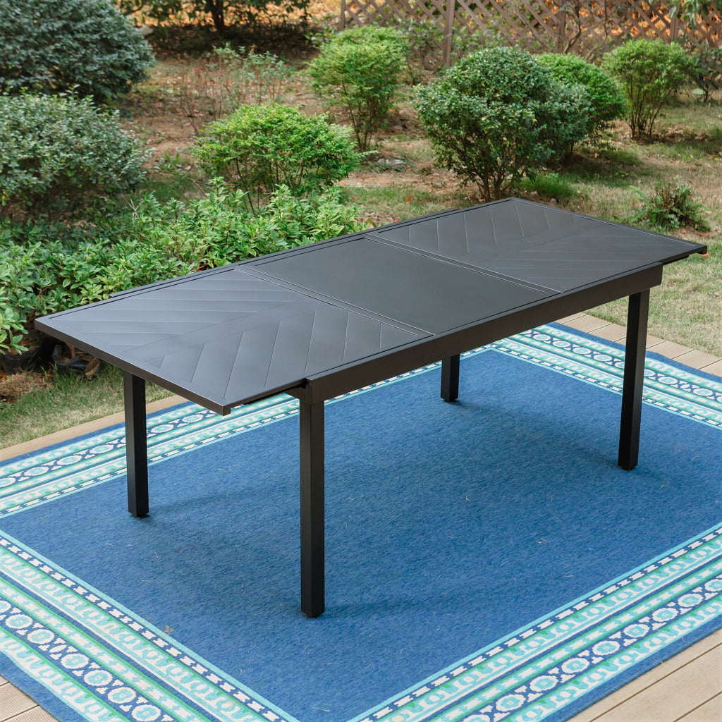 Ensemble de salle à manger de patio 7/9 pièces, table à manger rectangulaire extensible pour l'extérieur avec chaises à bascule à ressorts en C