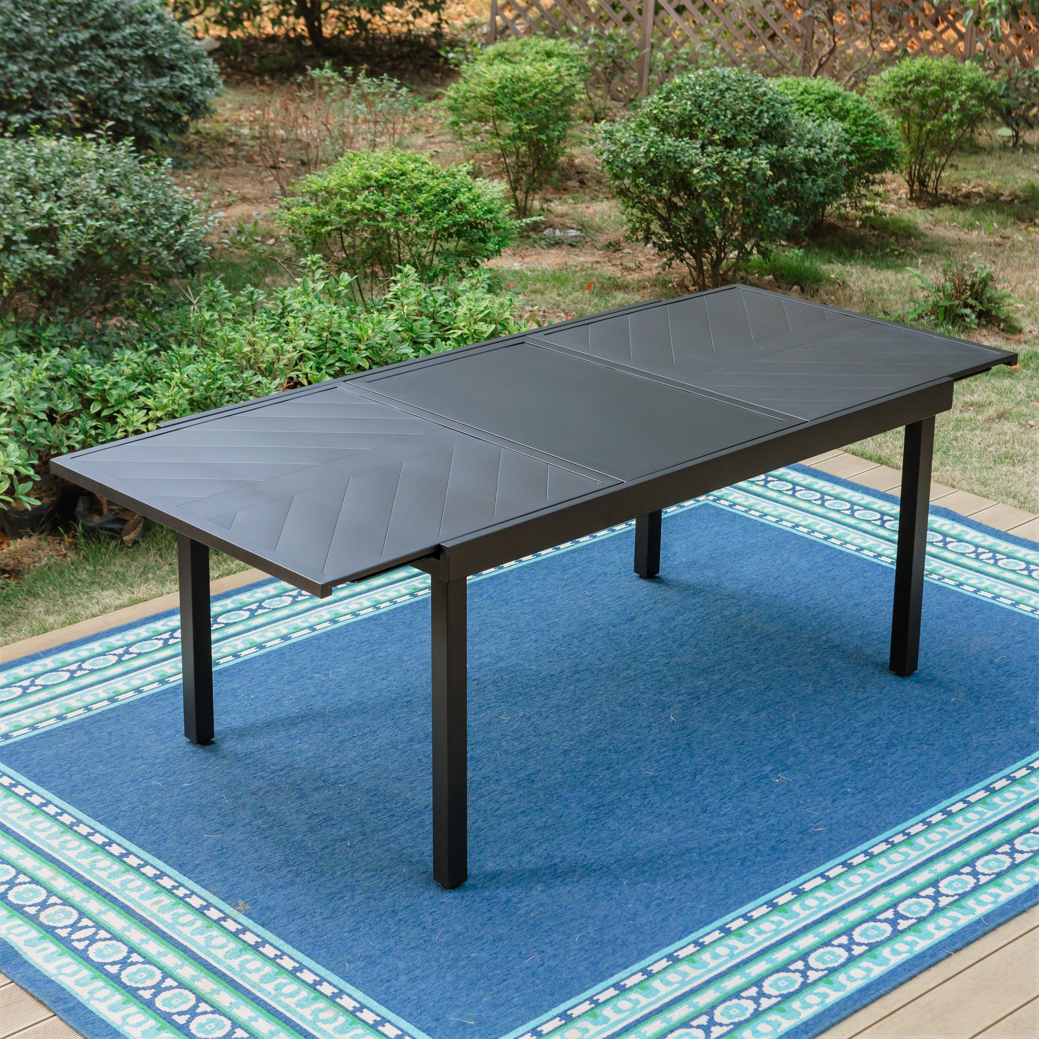 Ensemble de salle à manger de patio 7/9 pièces, table à manger rectangulaire extensible pour l'extérieur avec chaises à bascule à ressorts en C