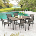 Ensemble de salle à manger d'extérieur 7 pièces avec table rectangulaire et 6 chaises empilables