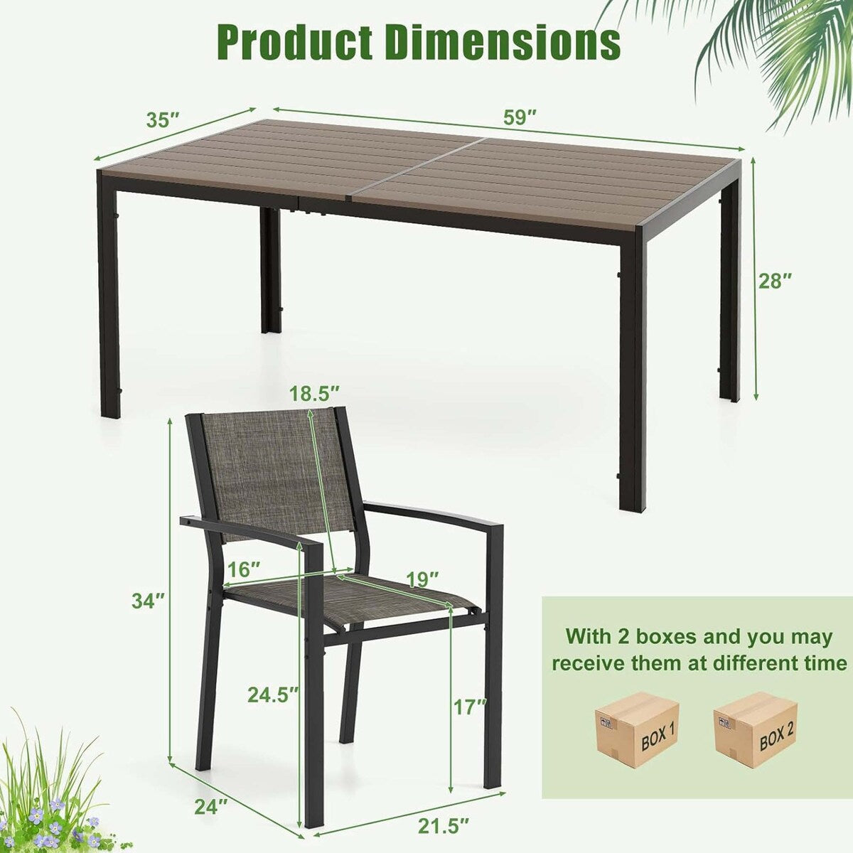 Ensemble de salle à manger d'extérieur 7 pièces avec table rectangulaire et 6 chaises empilables