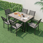 Ensemble de salle à manger d'extérieur 7 pièces avec table rectangulaire et 6 chaises empilables