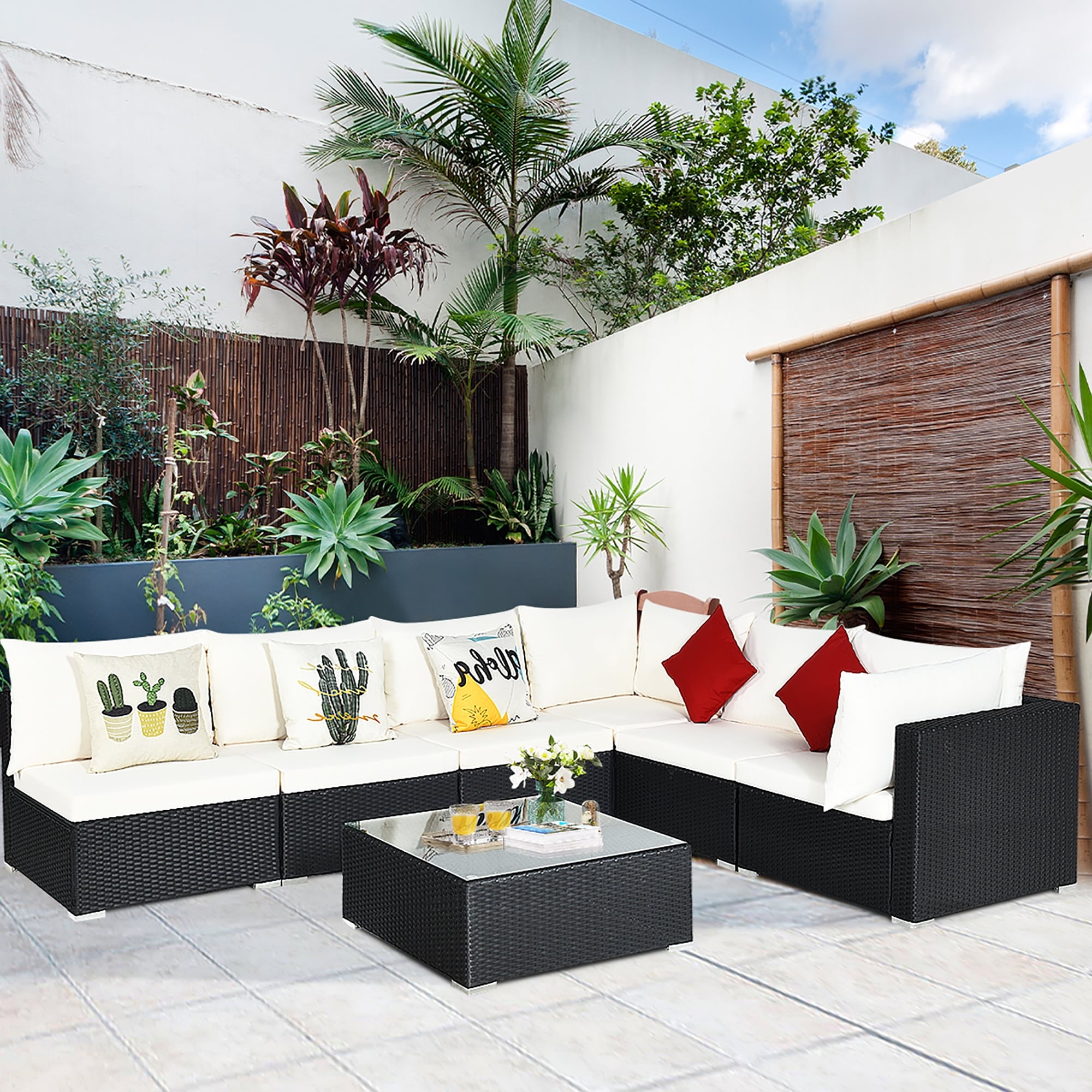 Ensemble de meubles de patio 7 pièces avec table basse