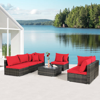 Ensemble de meubles de patio 7 pièces, canapé sectionnel en rotin avec table basse
