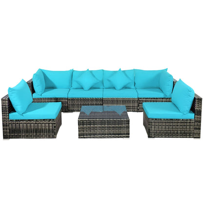 Ensemble de meubles de patio 7 pièces, canapé sectionnel en rotin avec table basse