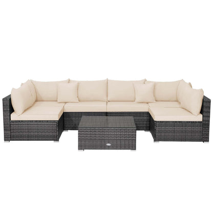 Ensemble de meubles de patio 7 pièces, canapé sectionnel en rotin avec table basse