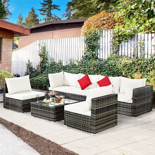 Ensemble de meubles de patio 7 pièces, canapé sectionnel en rotin avec table basse