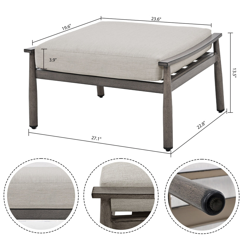 Ensemble de salon de jardin en aluminium 7 pièces, canapé d'extérieur 3 places et causeuse avec poufs et table basse