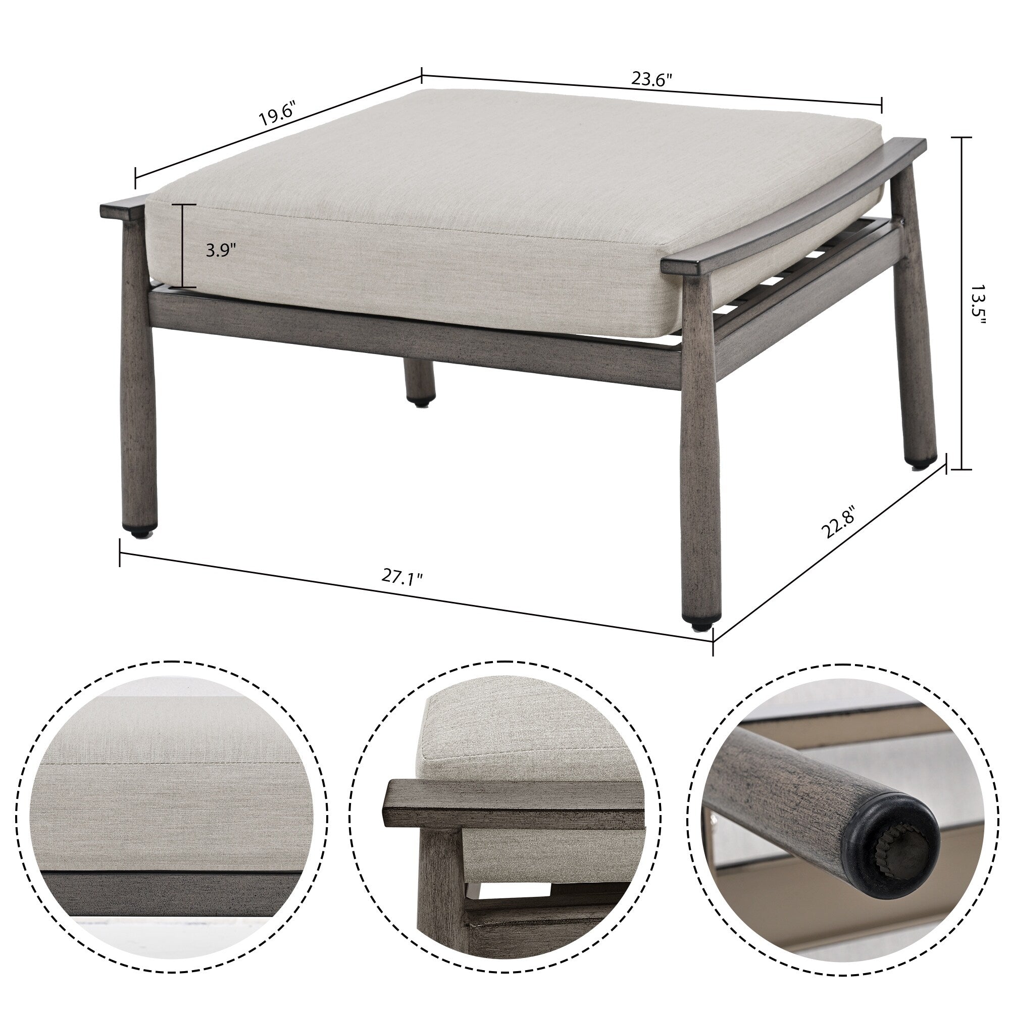 Ensemble de salon de jardin en aluminium 7 pièces, canapé d'extérieur 3 places et causeuse avec poufs et table basse