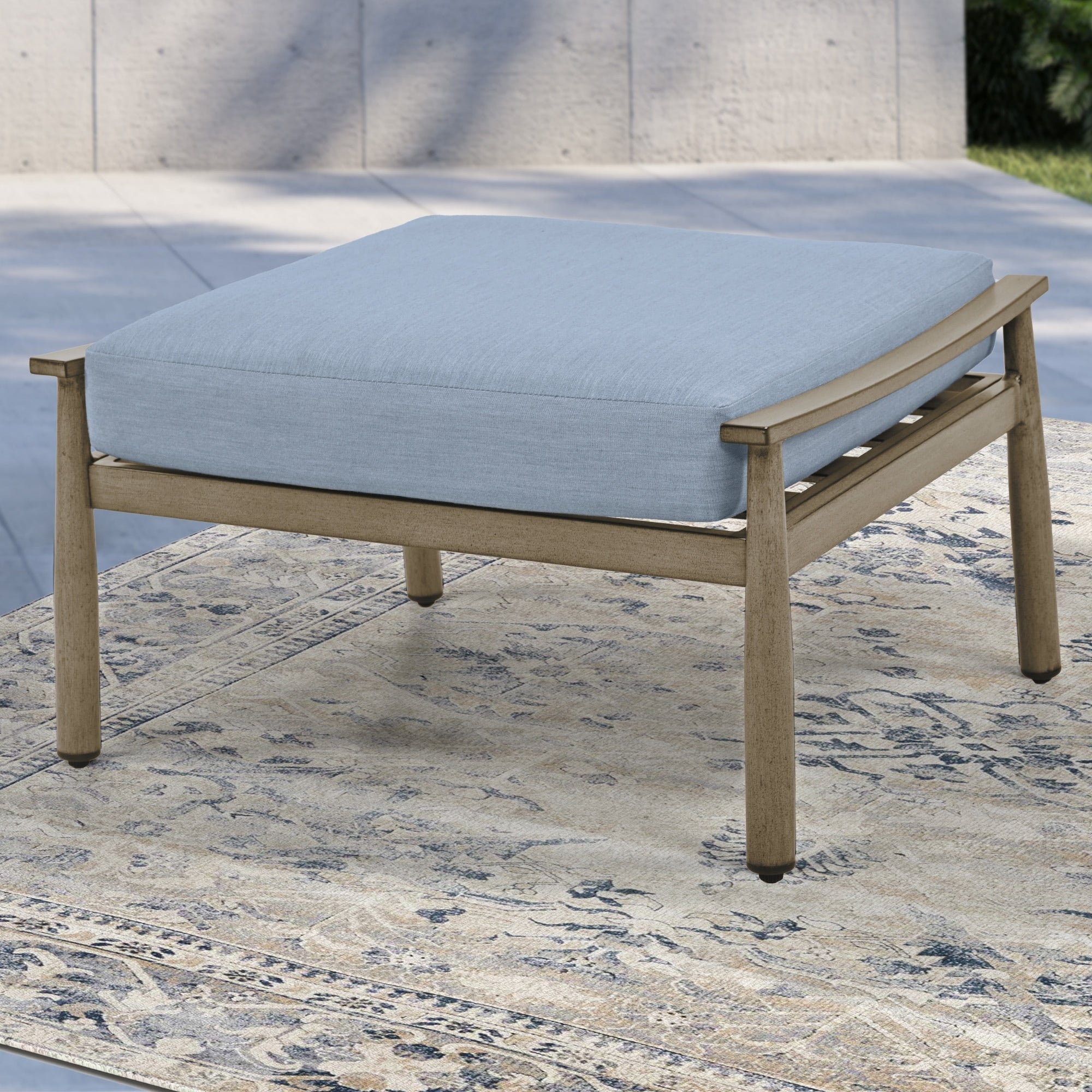 Ensemble de salon de jardin en aluminium 7 pièces, canapé d'extérieur 3 places et causeuse avec poufs et table basse