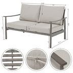 Ensemble de salon de jardin en aluminium 7 pièces, canapé d'extérieur 3 places et causeuse avec poufs et table basse