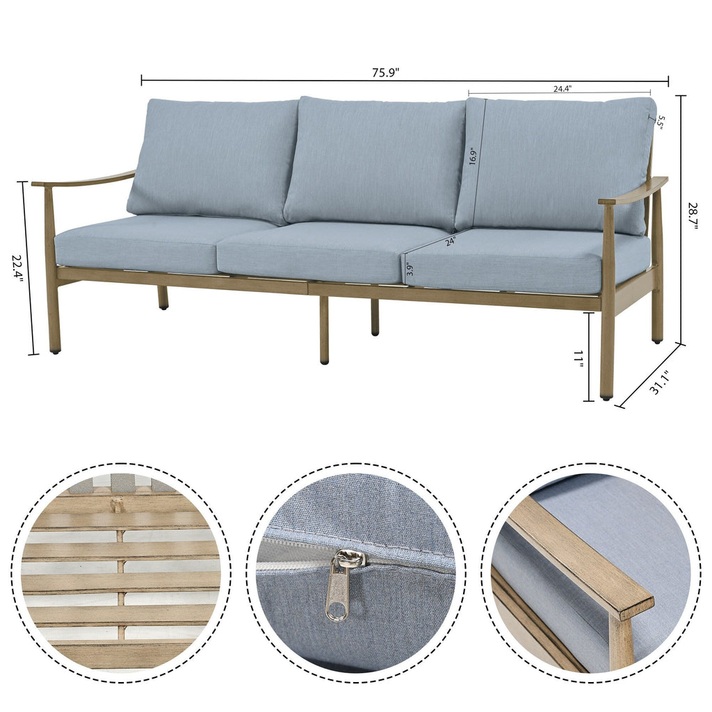 Ensemble de salon de jardin en aluminium 7 pièces, canapé d'extérieur 3 places et causeuse avec poufs et table basse