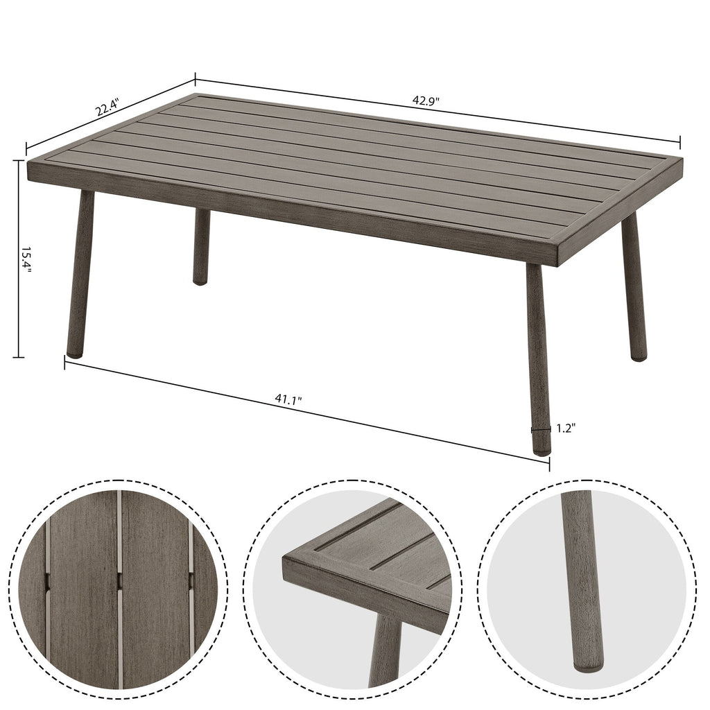 Ensemble de salon de jardin en aluminium 7 pièces, canapé d'extérieur 3 places et causeuse avec poufs et table basse