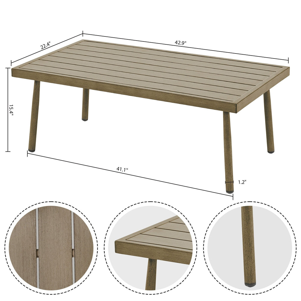 Ensemble de salon de jardin en aluminium 7 pièces, canapé d'extérieur 3 places et causeuse avec poufs et table basse