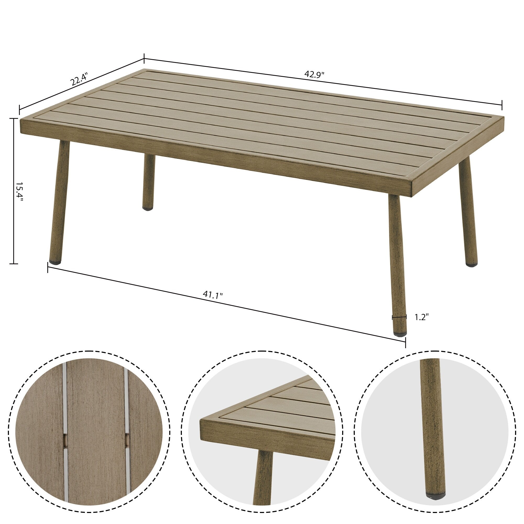 Ensemble de salon de jardin en aluminium 7 pièces, canapé d'extérieur 3 places et causeuse avec poufs et table basse