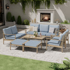 Ensemble de salon de jardin en aluminium 7 pièces, canapé d'extérieur 3 places et causeuse avec poufs et table basse