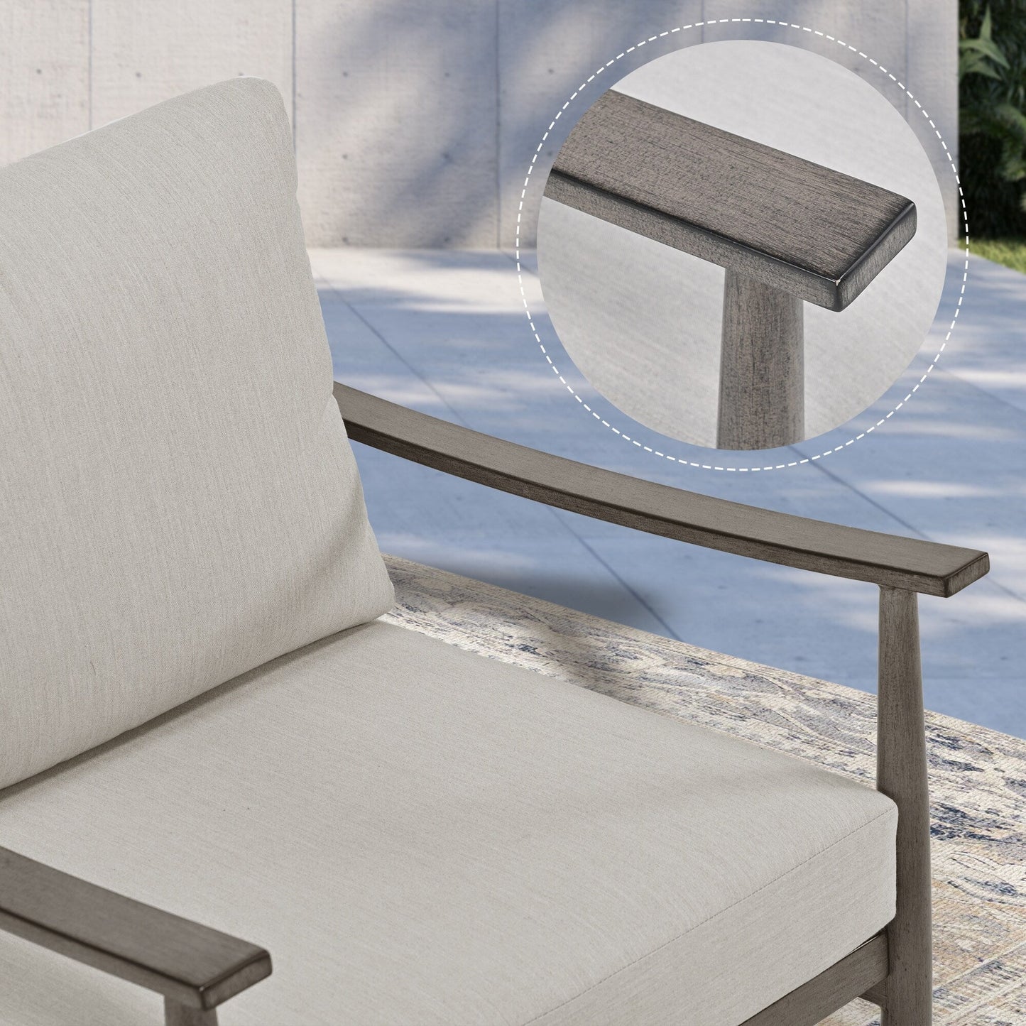 Ensemble de conversation de patio en aluminium 7 pièces, causeuse avec poufs et table basse