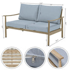 Ensemble de conversation de patio en aluminium 7 pièces, causeuse avec poufs et table basse