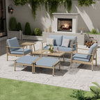 Ensemble de conversation de patio en aluminium 7 pièces, causeuse avec poufs et table basse