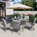Ensemble de salle à manger de patio en aluminium 7 pièces avec 2 chaises pivotantes et 4 chaises de salle à manger et coussins lavables