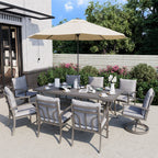 Ensemble de salle à manger de patio en aluminium 9 pièces avec 2 chaises pivotantes et 6 chaises de salle à manger et coussins lavables