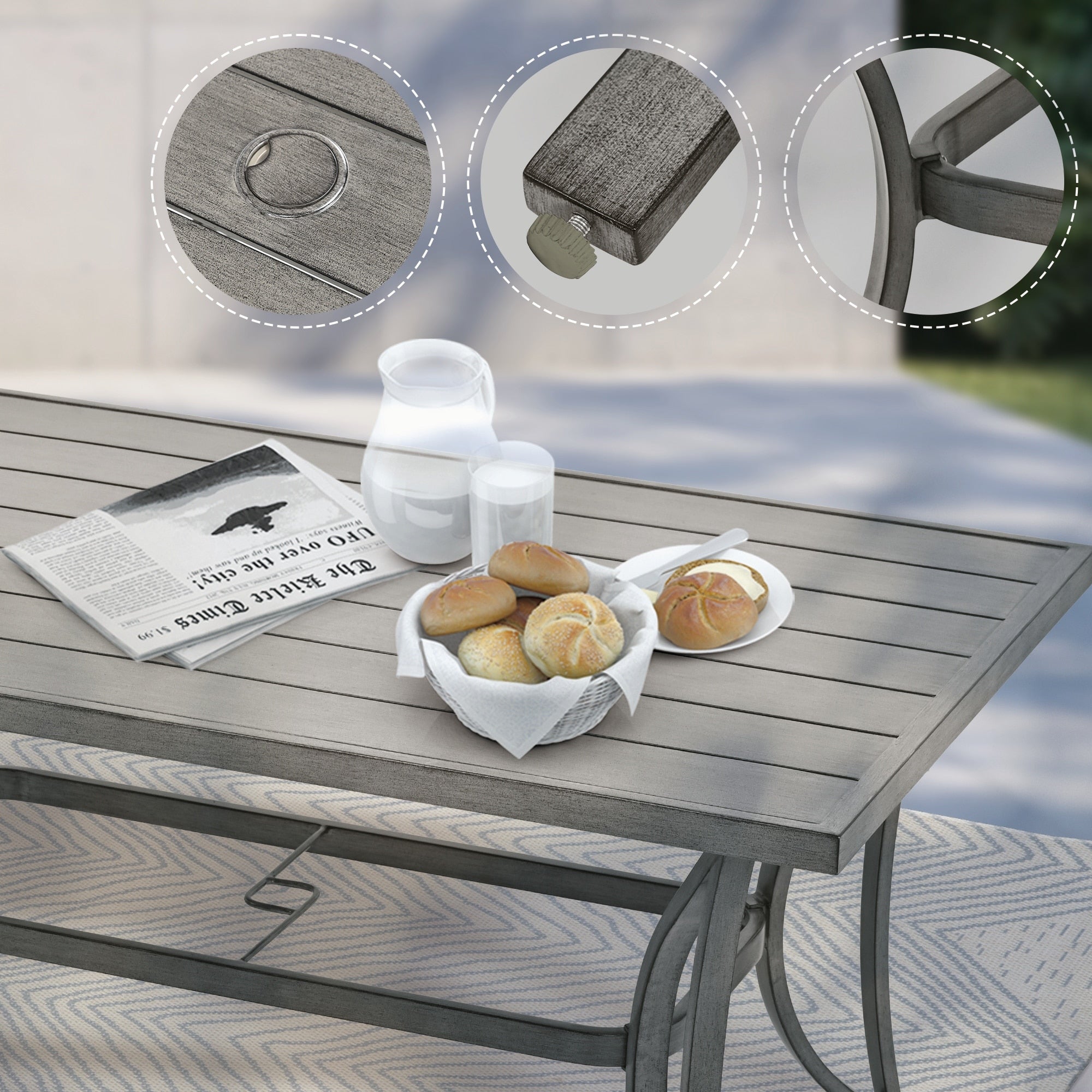 Ensemble de salle à manger de patio en aluminium 9 pièces avec 2 chaises pivotantes et 6 chaises de salle à manger et coussins lavables