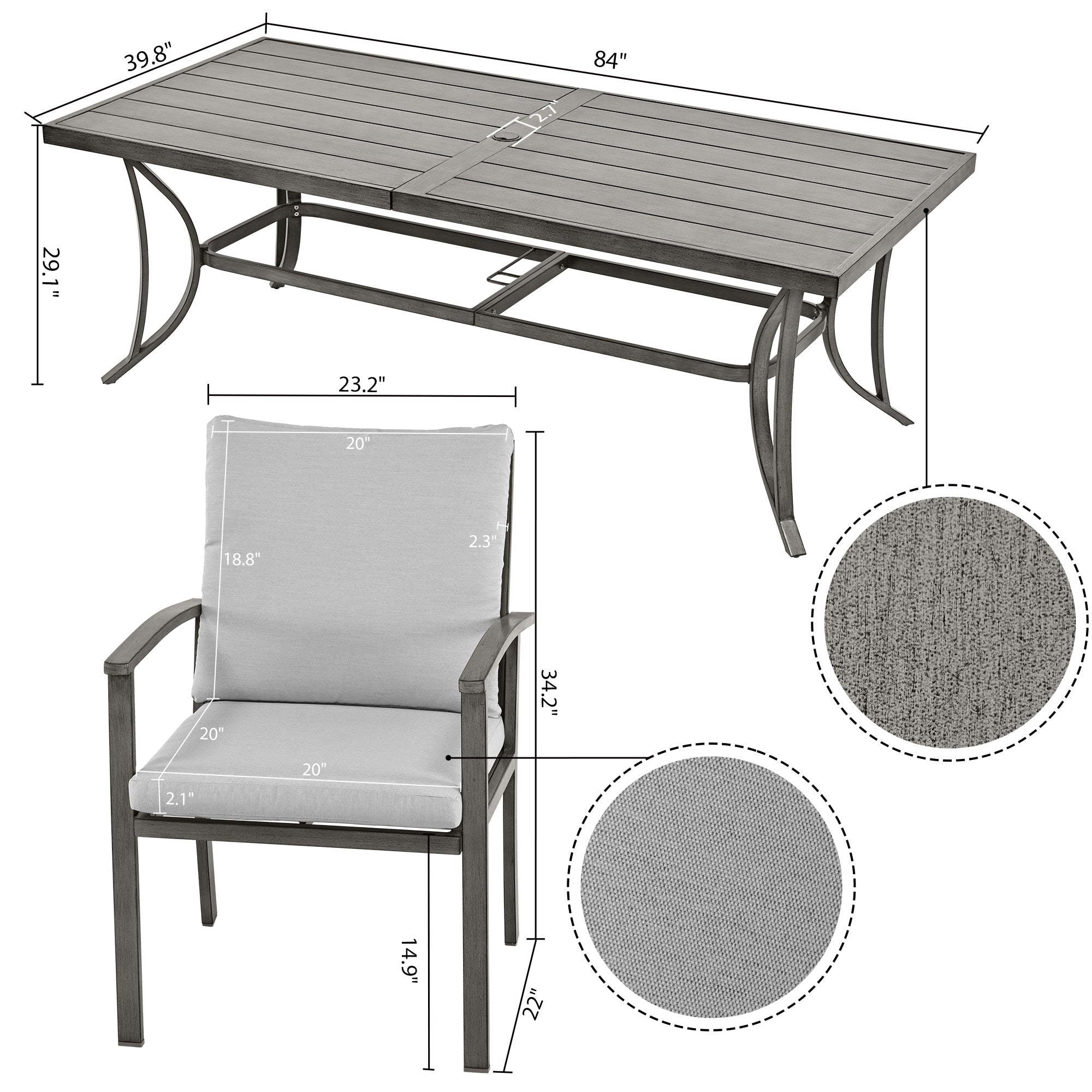 Ensemble de salle à manger de patio en aluminium 9 pièces avec 2 chaises pivotantes et 6 chaises de salle à manger et coussins lavables