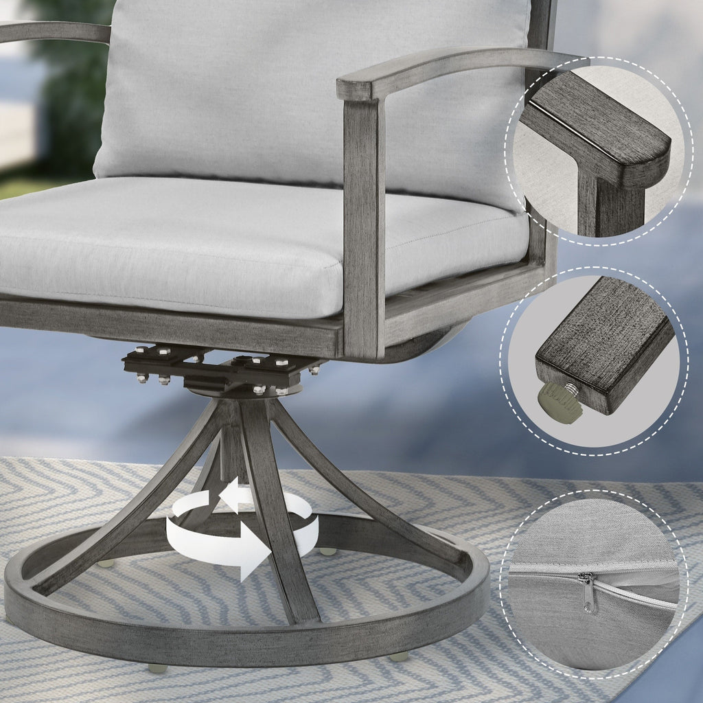 Ensemble de salle à manger de patio en aluminium 9 pièces avec 2 chaises pivotantes et 6 chaises de salle à manger et coussins lavables