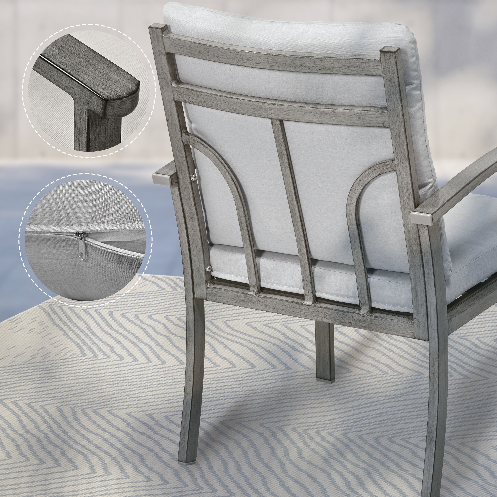 Ensemble de salle à manger de patio en aluminium 9 pièces avec 2 chaises pivotantes et 6 chaises de salle à manger et coussins lavables
