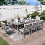 Ensemble de salle à manger de patio en aluminium 9 pièces avec 2 chaises pivotantes et 6 chaises de salle à manger et coussins lavables