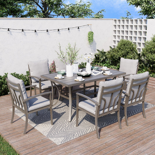 Ensemble de salle à manger de patio en aluminium 7 pièces avec table et coussins lavables gris clair