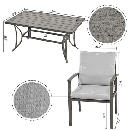 Ensemble de salle à manger de patio en aluminium 7 pièces avec table et coussins lavables gris clair