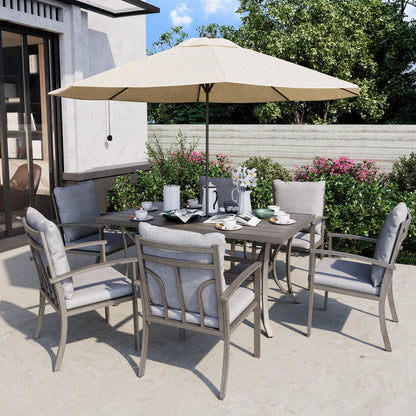 Ensemble de salle à manger de patio en aluminium 7 pièces avec table et coussins lavables gris clair