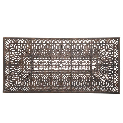 Ensemble de salle à manger d'extérieur 7 pièces en fonte d'aluminium bronze antique avec coussins et trou pour parasol