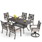 Ensemble de salle à manger de patio en aluminium moulé 7 pièces MAISON ARTS avec table rectangulaire extensible et 6 chaises en aluminium moulé