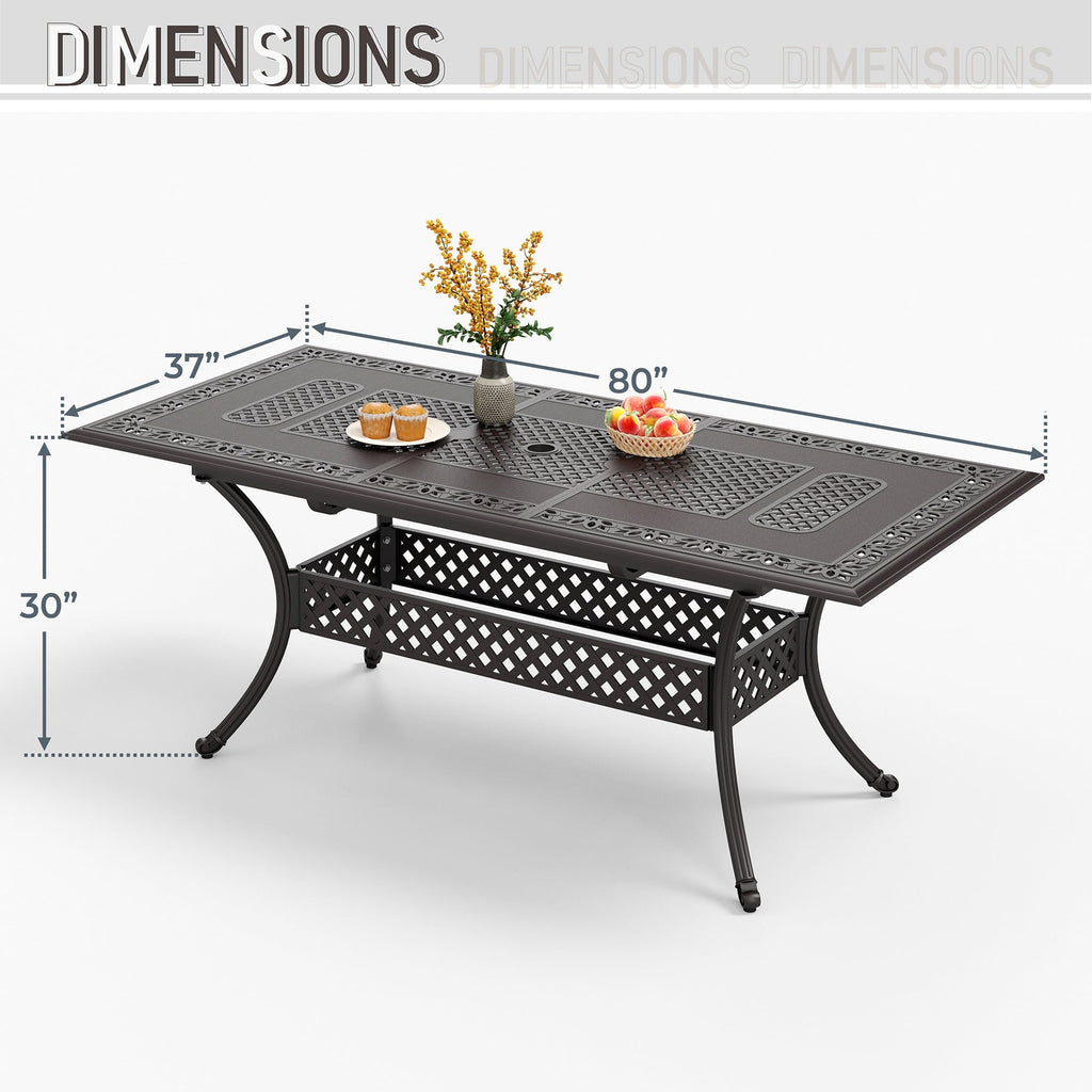 Ensemble de salle à manger de patio en aluminium moulé 7 pièces MAISON ARTS avec table rectangulaire extensible et 6 chaises en aluminium moulé